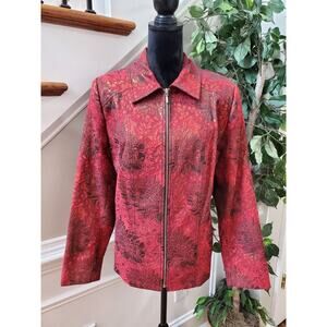 NKD Womens Red Floral Polyester Long Sleeve Full Zip Front Casual Jacket Size 16